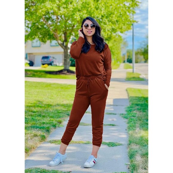 Women Fall Lounge Set Long Sleeve Tops High Waisted Joggers Spring Travel - Picture 3 of 5